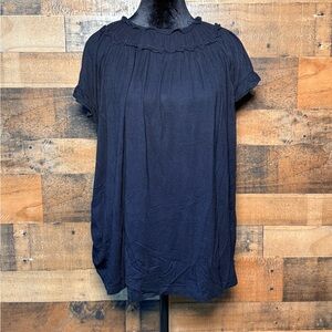 Halogen Women’s Black Ruffled Blouse Shirt Top Short Sleeve Small S EH 130